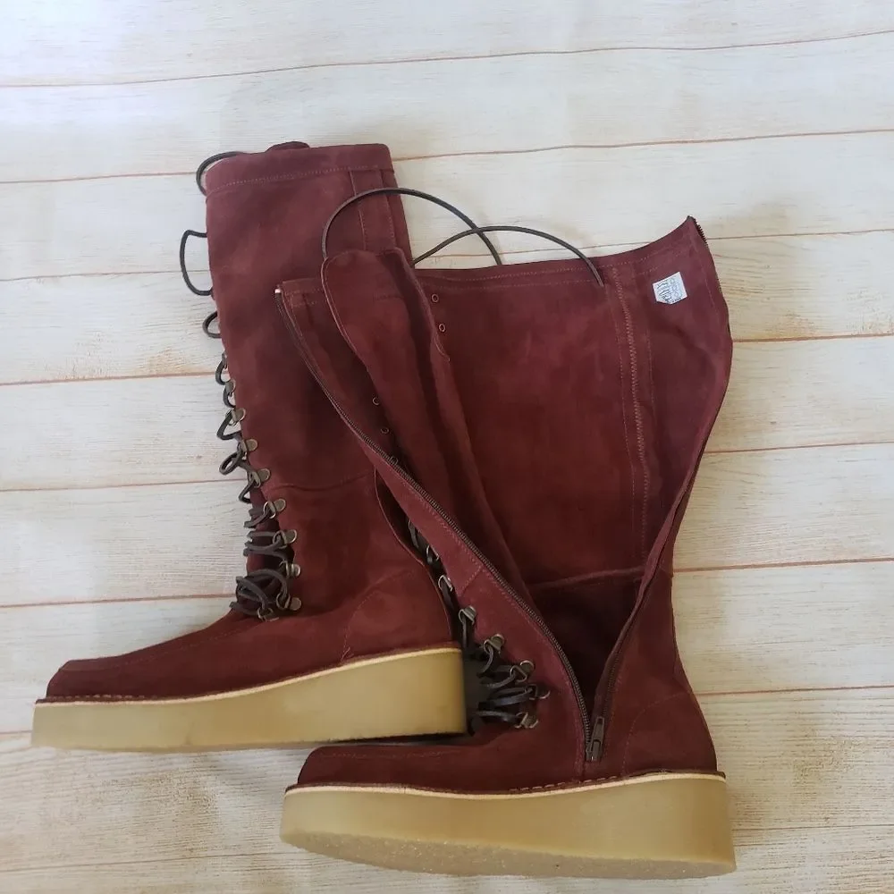 Free People Ava Suede Tall Lace-up Wedge Boot Moccasin Inspired Round Toe 39